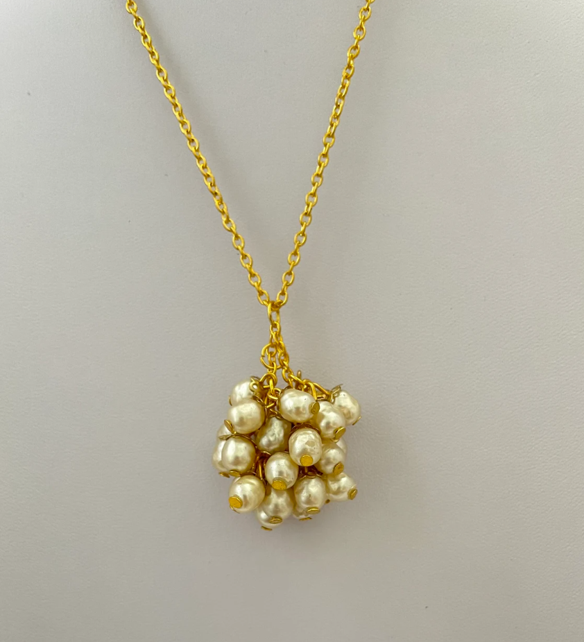 Freshwater Potato Pearl Cluster Pendant Gold Chain Short Necklace