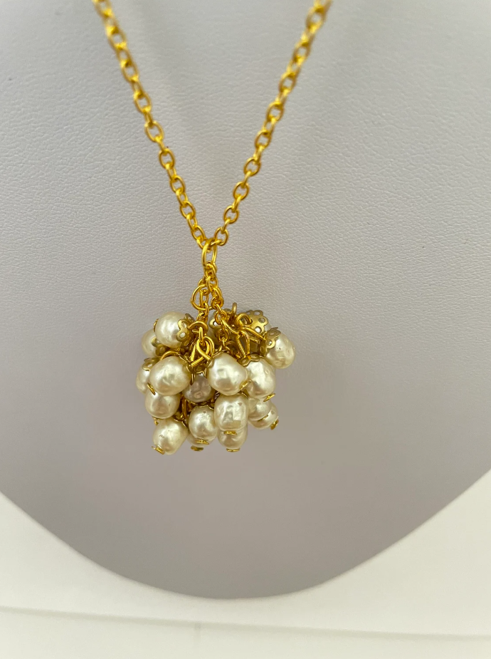 Freshwater Potato Pearl Cluster Pendant Gold Chain Short Necklace
