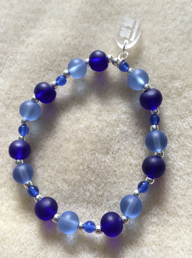 Frosted Light and Dark Blue Glass Bracelet