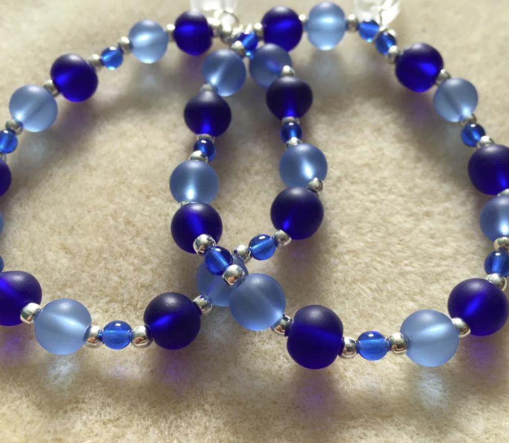 Frosted Light and Dark Blue Glass Bracelet