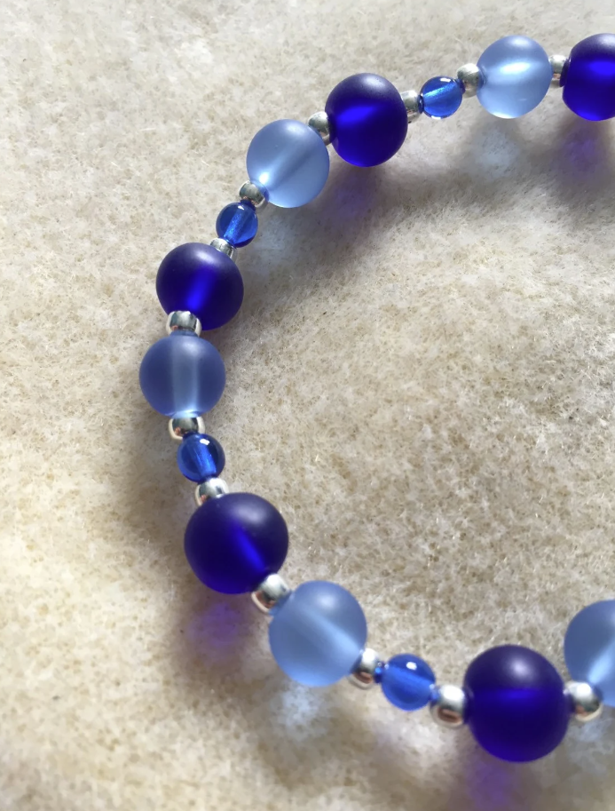 Frosted Light and Dark Blue Glass Bracelet