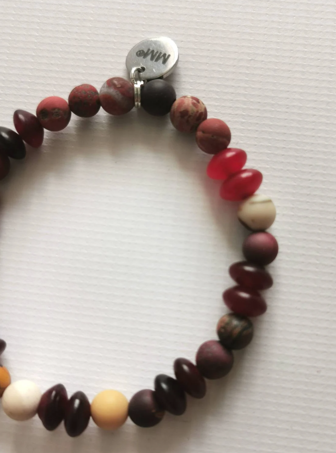 Frosted Mookite and Red Horn Beaded Bracelets