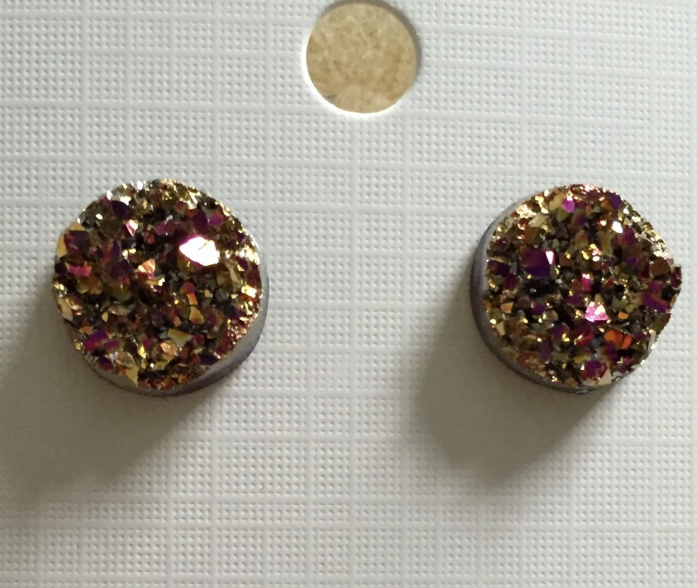 Gold Pink Faux Druzy Cabochon Studs