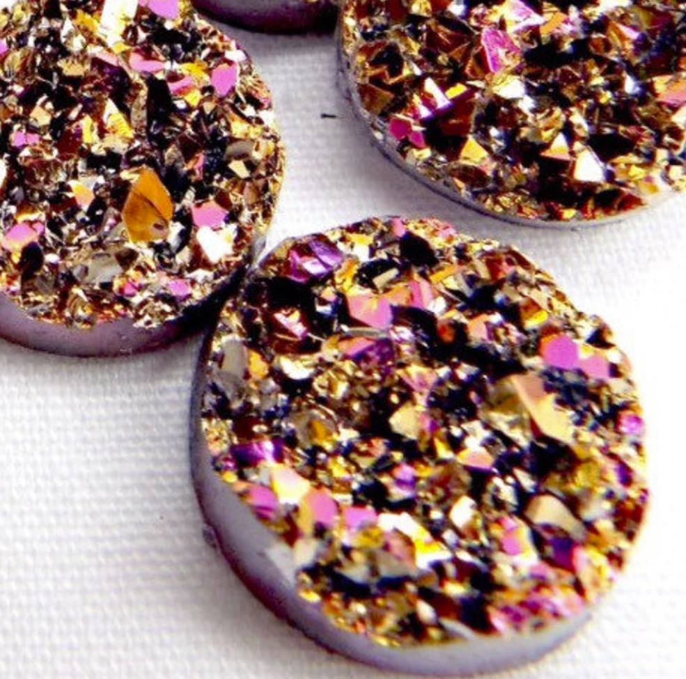 Gold Pink Faux Druzy Cabochon Studs