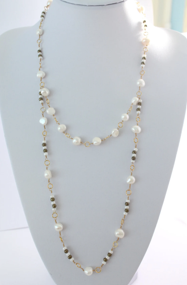 Gold Wire Wrap Freshwater Potato Pearl Layered Necklace