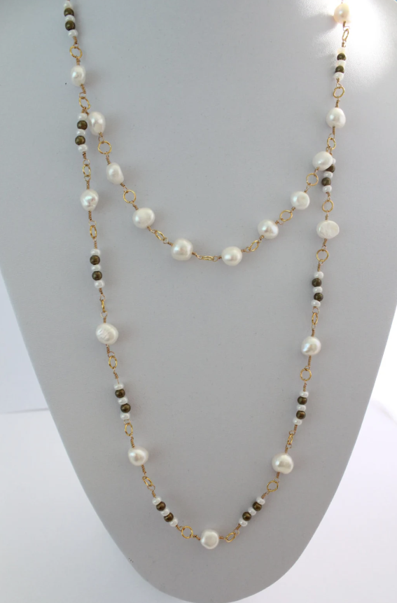 Gold Wire Wrap Freshwater Potato Pearl Layered Necklace