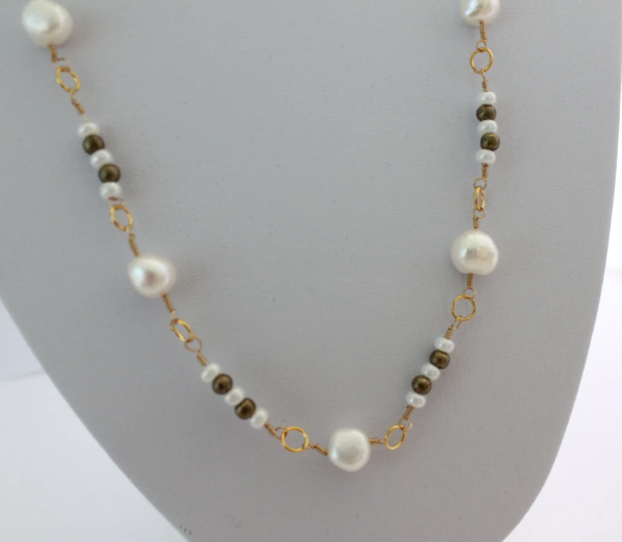 Gold Wire Wrap Freshwater Potato Pearl Layered Necklace
