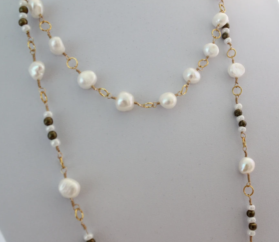 Gold Wire Wrap Freshwater Potato Pearl Layered Necklace