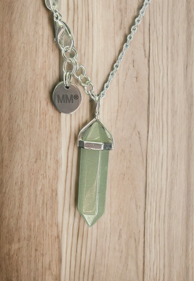 Green Aventurine Hexagon Wand Sterling Silver Necklace
