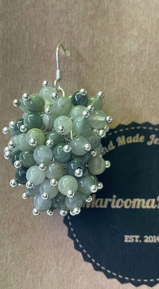 Green Line Quartz Cluster Sterling Silver Dangle Earrings