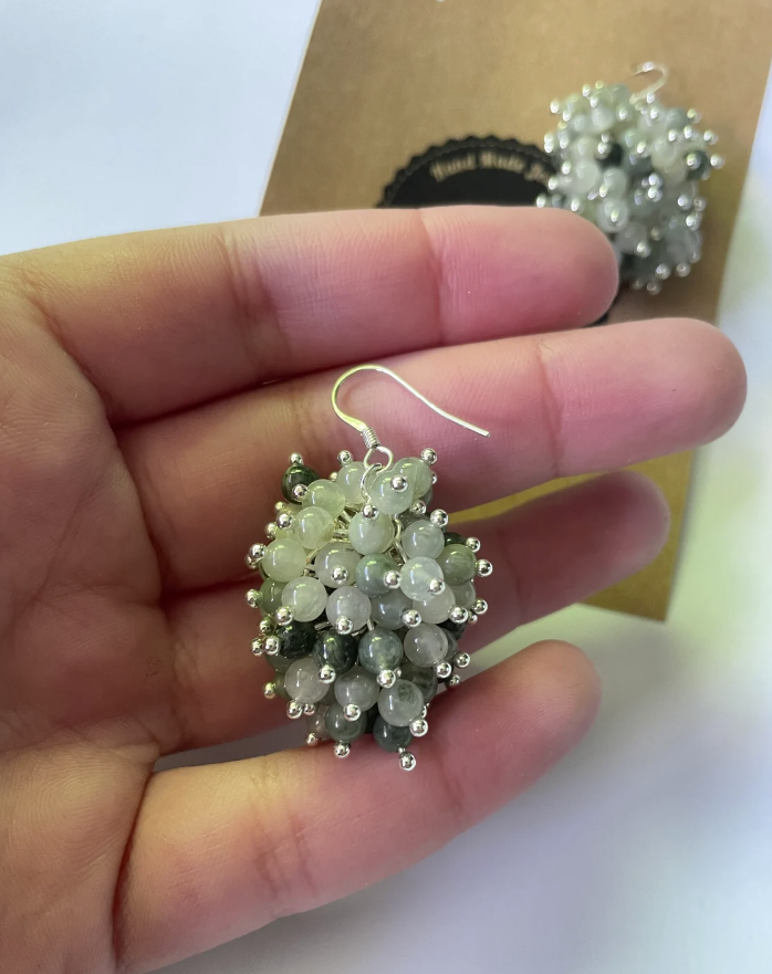 Green Line Quartz Cluster Sterling Silver Dangle Earrings