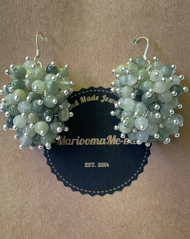 Green Line Quartz Cluster Sterling Silver Dangle Earrings