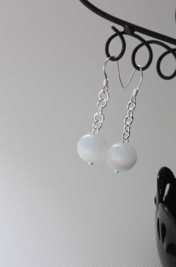 Grey White Cat Eye Sterling Silver Earrings