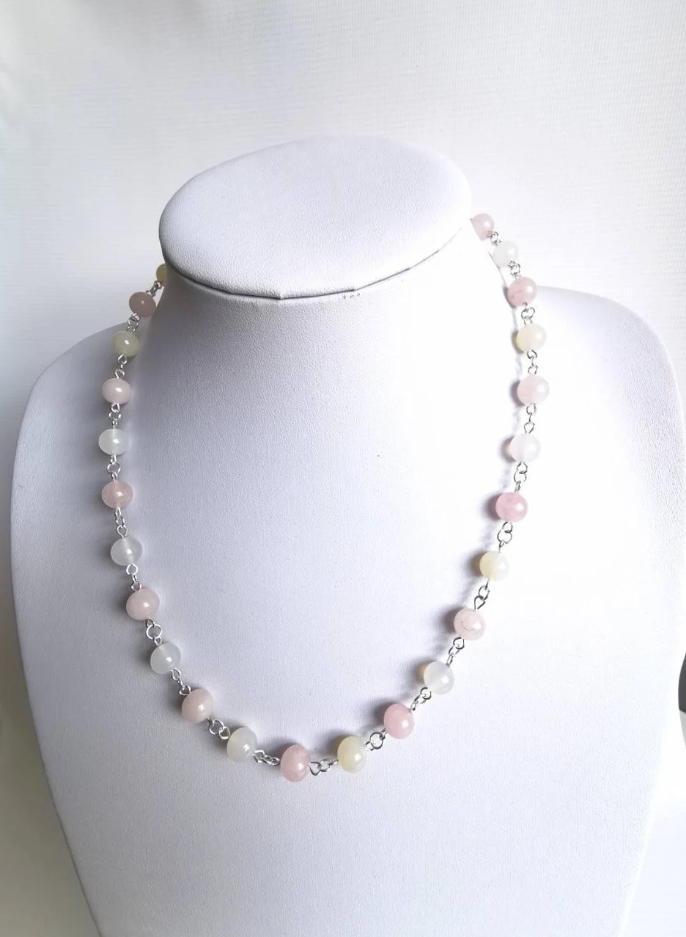 Lemon White Snow and Rose Quartz Sterling Silver Necklace