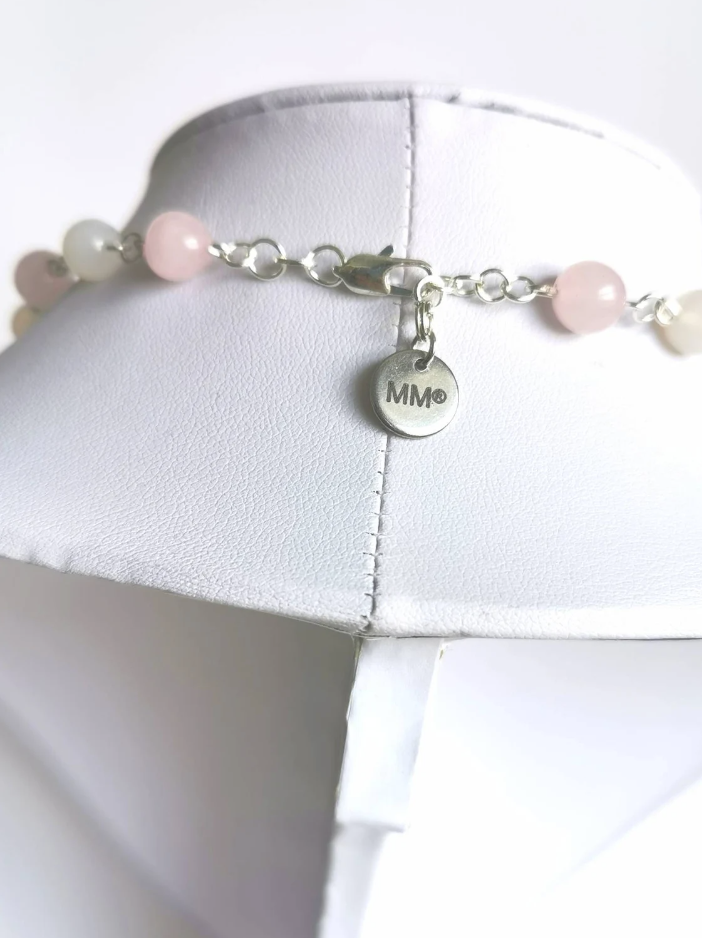 Lemon White Snow and Rose Quartz Sterling Silver Necklace