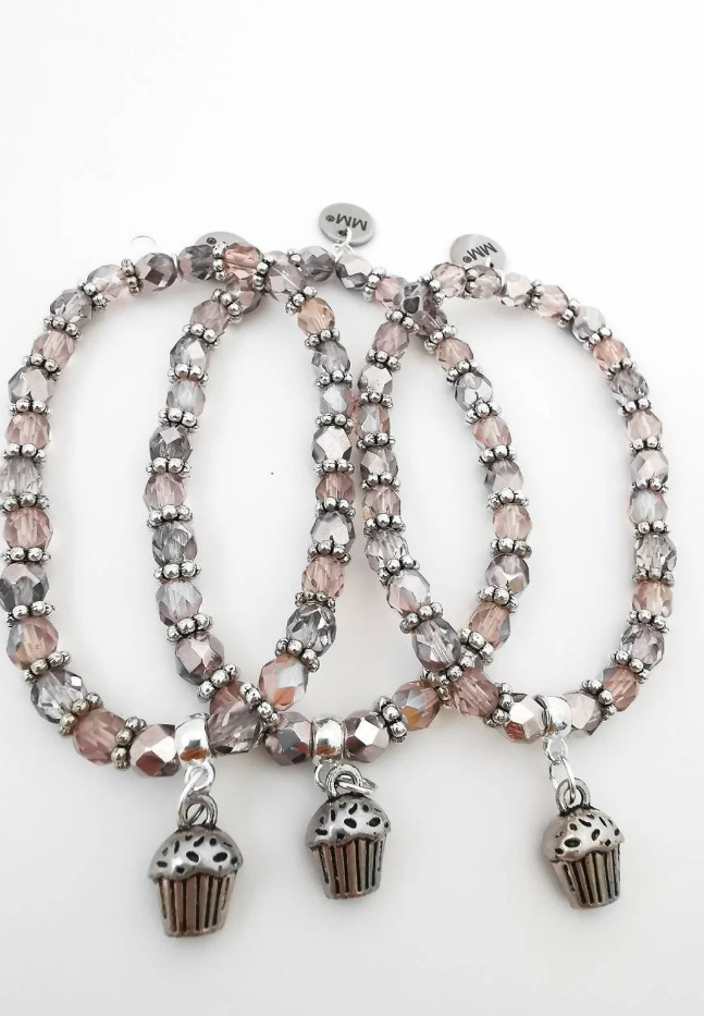 Lilac and Amethyst Glass Cupcake Charm Bracelet