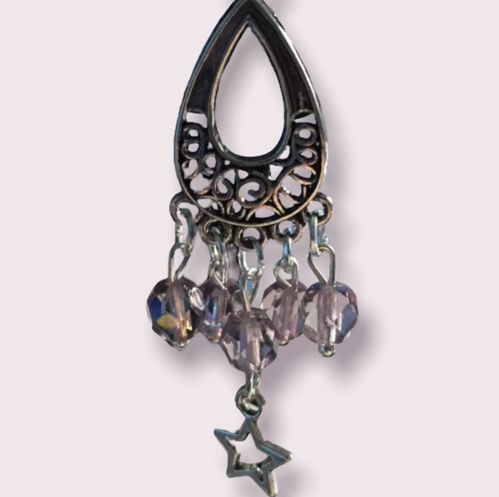 Lilac Faceted Glass Drop Pendant and Star Dangle Earrings