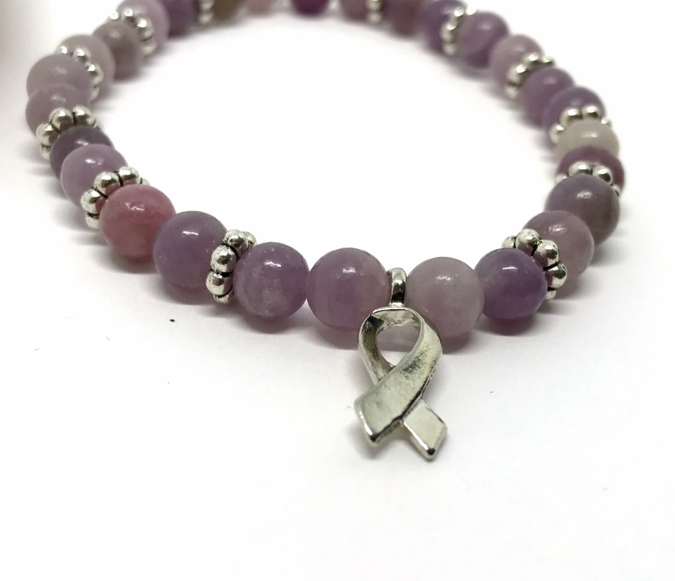 Lilac Quartz and Cancer Support/Awareness Ribbon Charm Bracelet