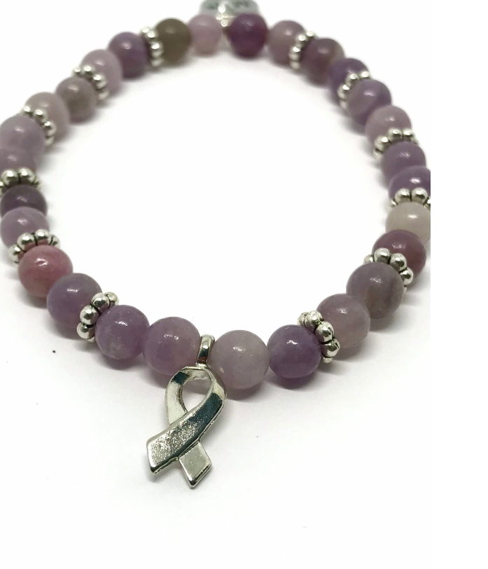 Lilac Quartz and Cancer Support/Awareness Ribbon Charm Bracelet