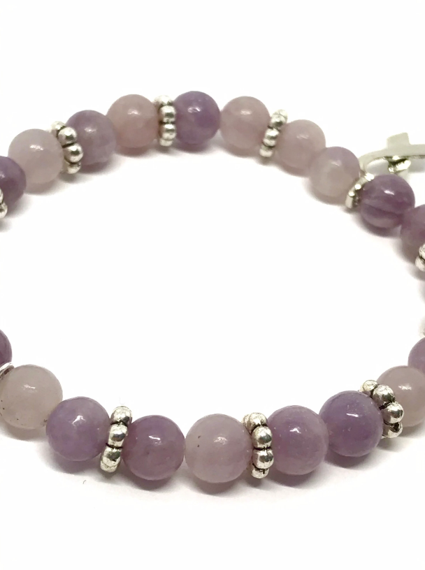Lilac Quartz and Cancer Support/Awareness Ribbon Charm Bracelet