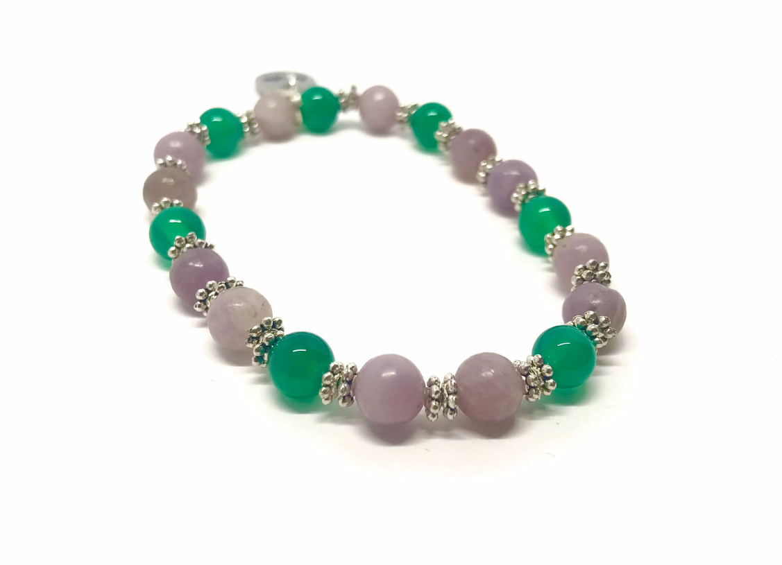 Lilac Quartz and Green Onyx Bracelet