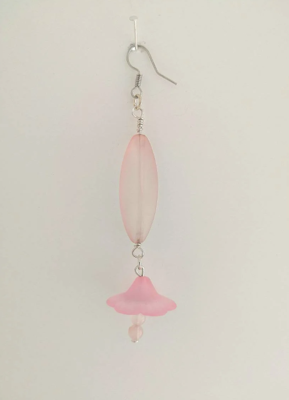 Long Drop Pink Flower Rose Quartz Earrings