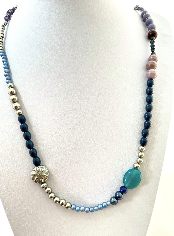 Mish Mash Blue, Purple and Silver Long Necklace