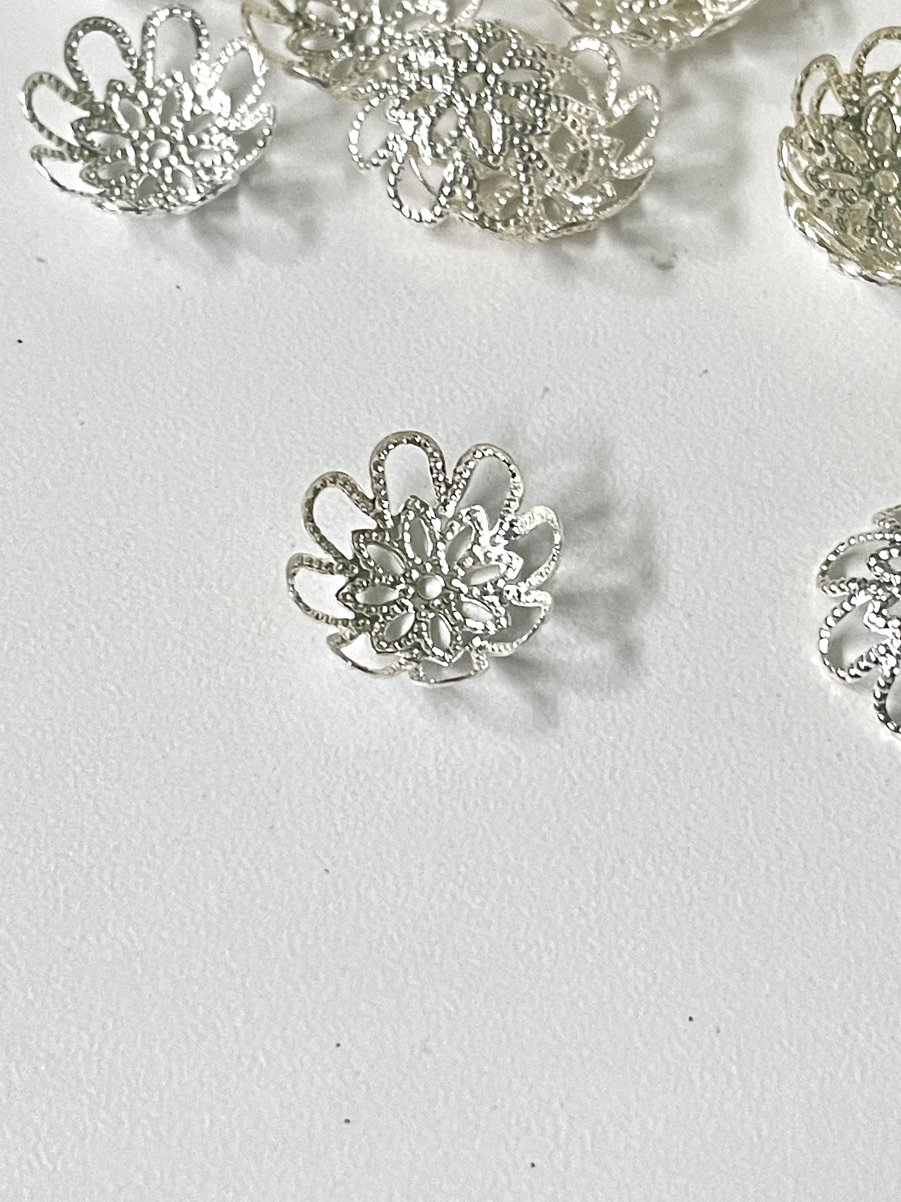 Warm Silver Filigree Cup Bead Caps
