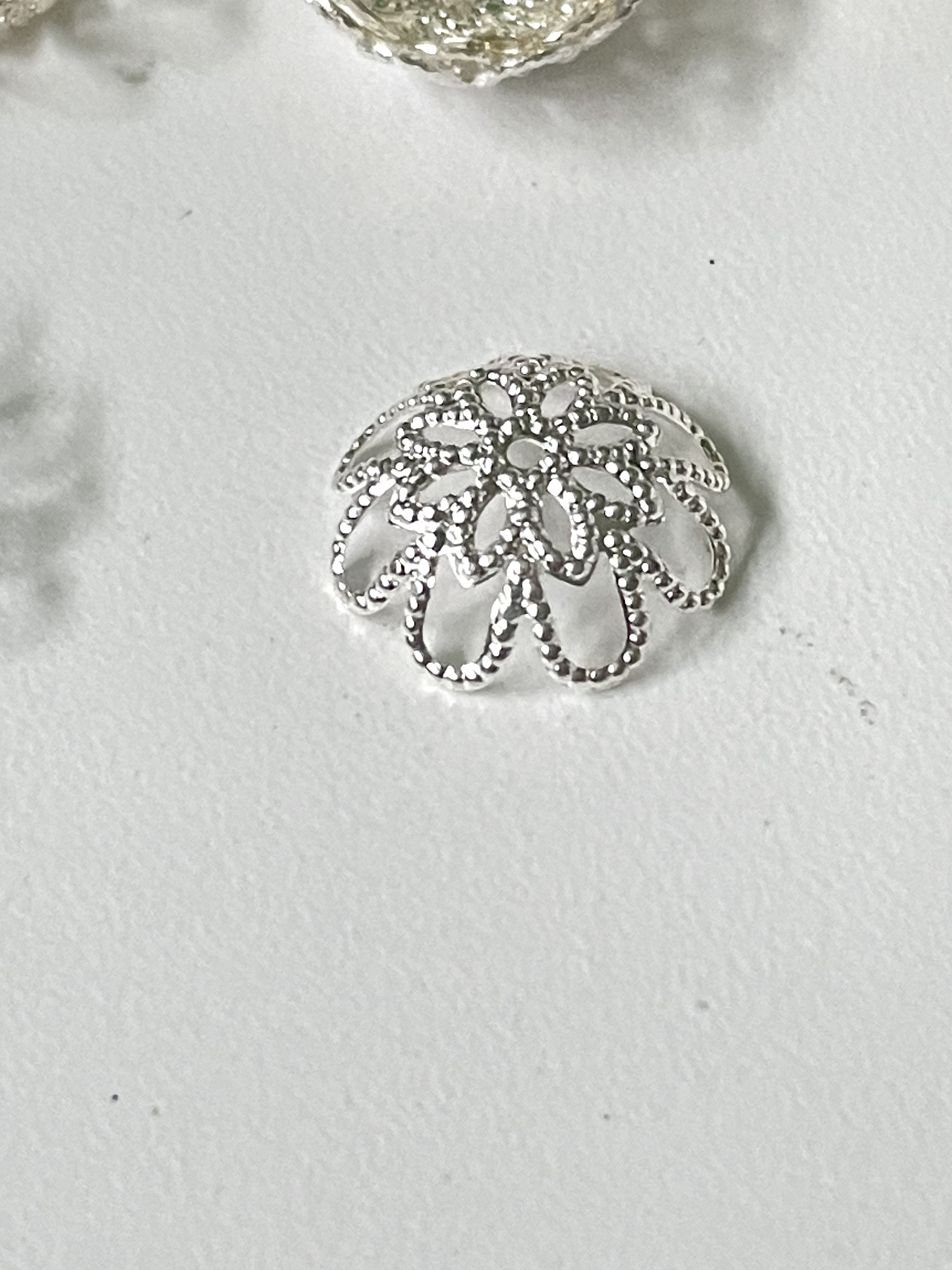 Warm Silver Filigree Cup Bead Caps