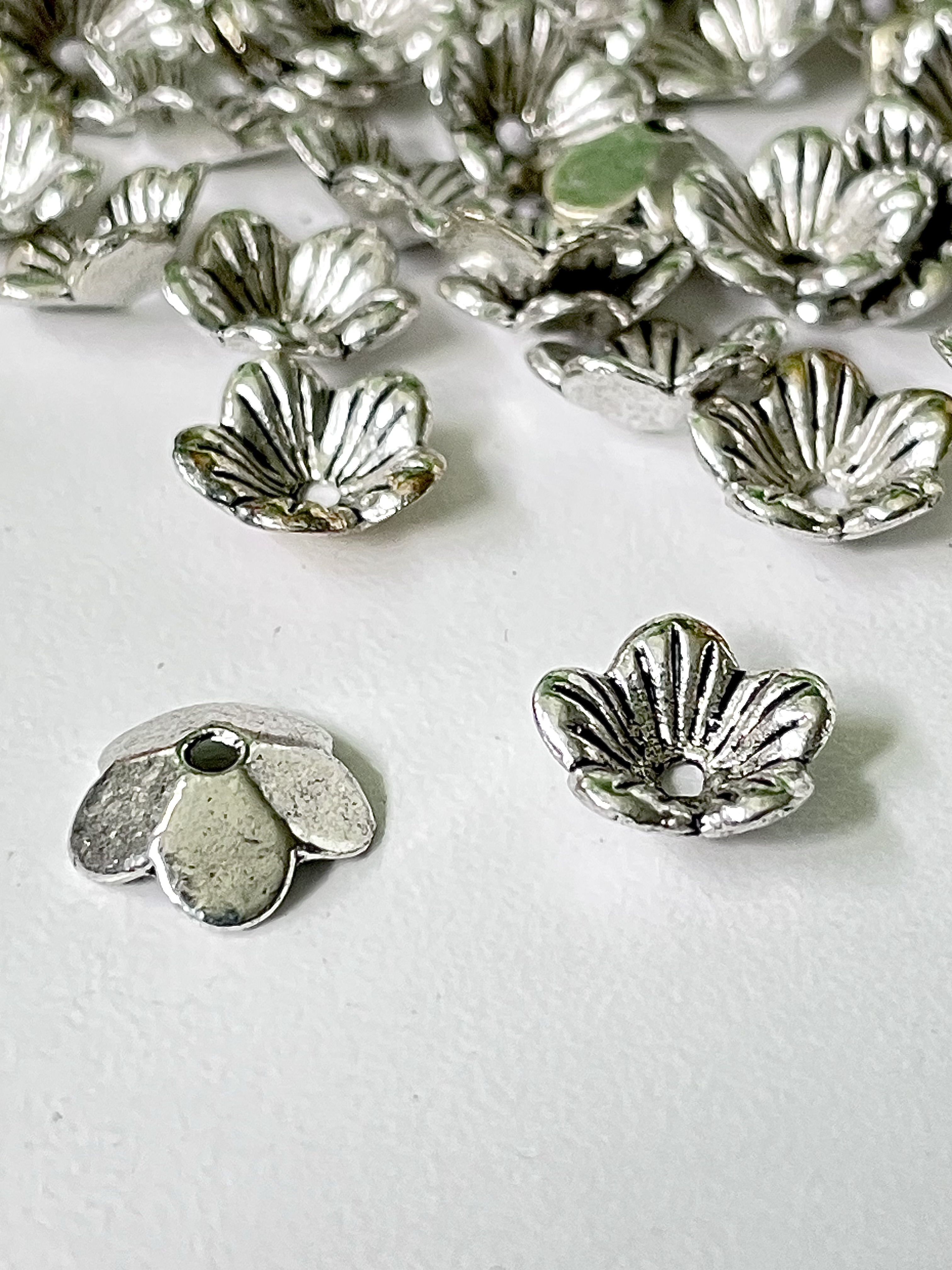 Floral Silver Cup Bead Caps