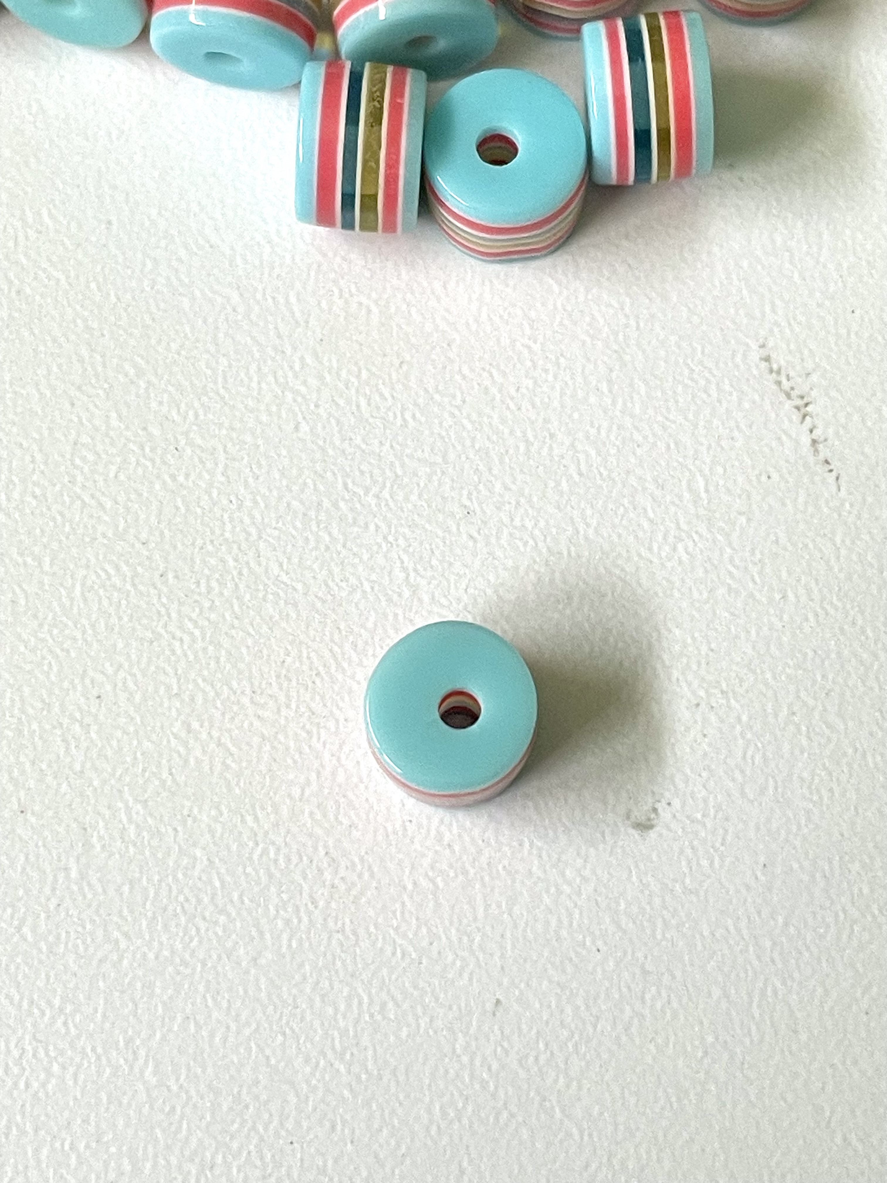 Pastel Blue and Colour Striped Candy Tube Beads