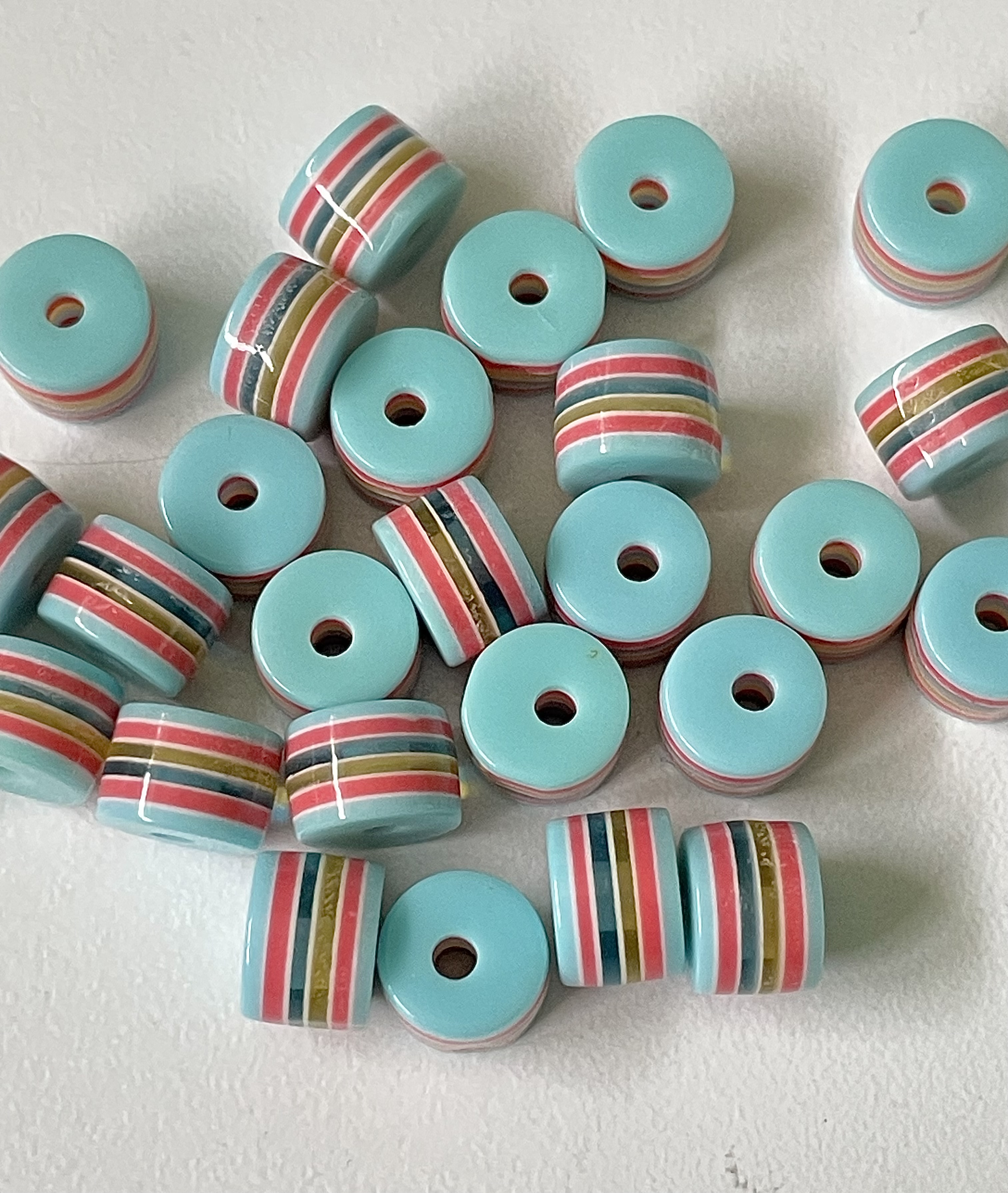 Pastel Blue and Colour Striped Candy Tube Beads