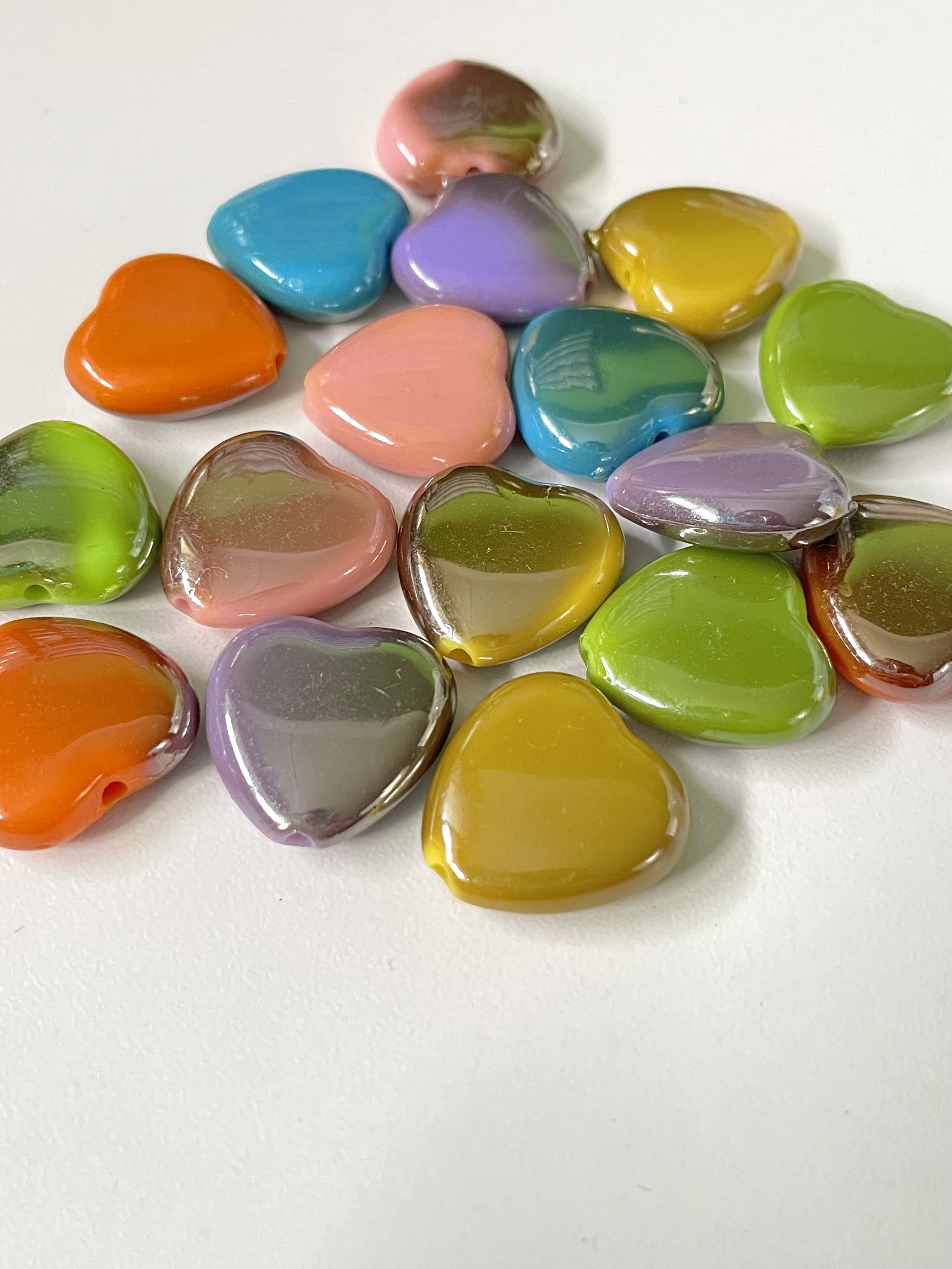 AB Coated Mixed Colour Acrylic Heart Beads
