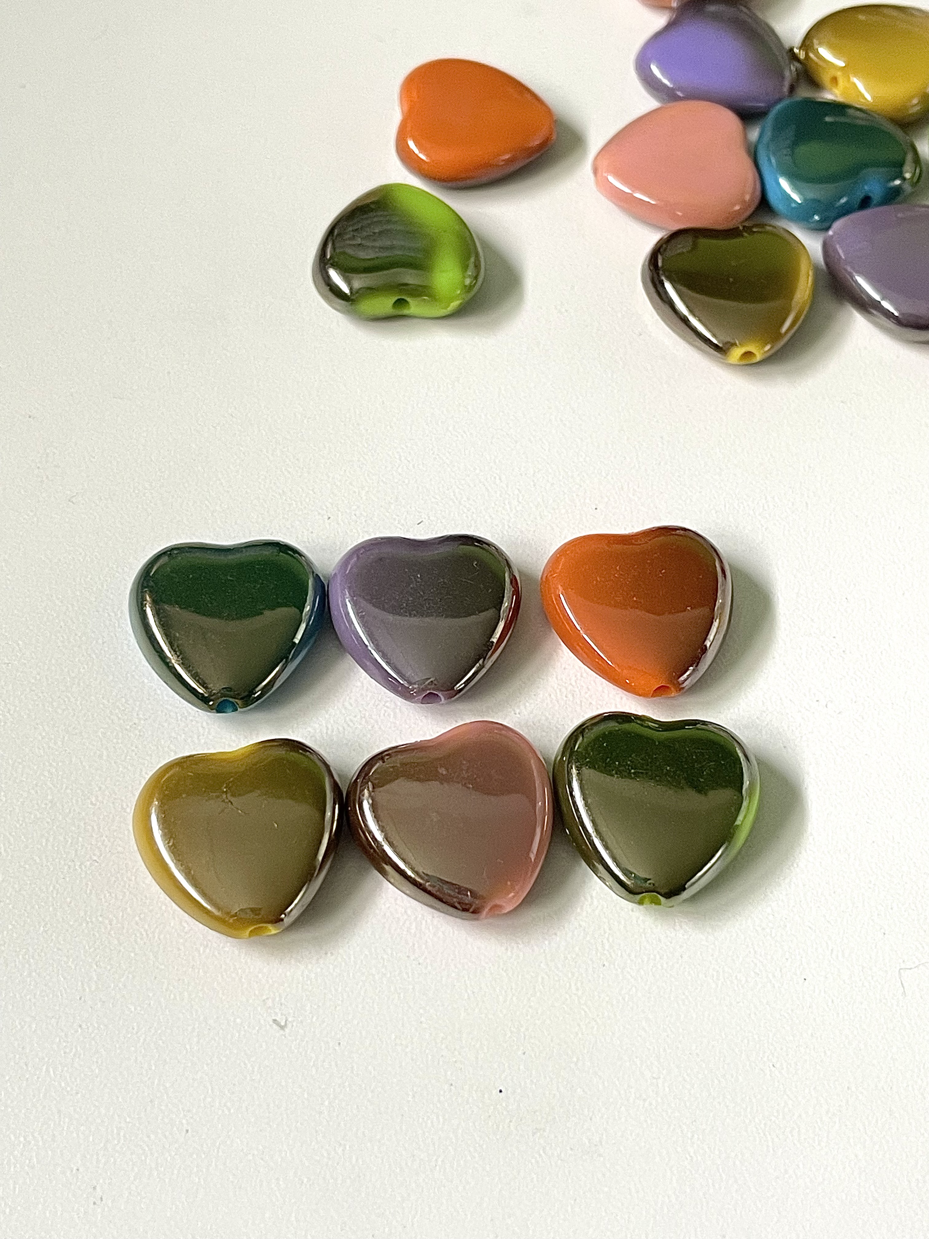 AB Coated Mixed Colour Acrylic Heart Beads