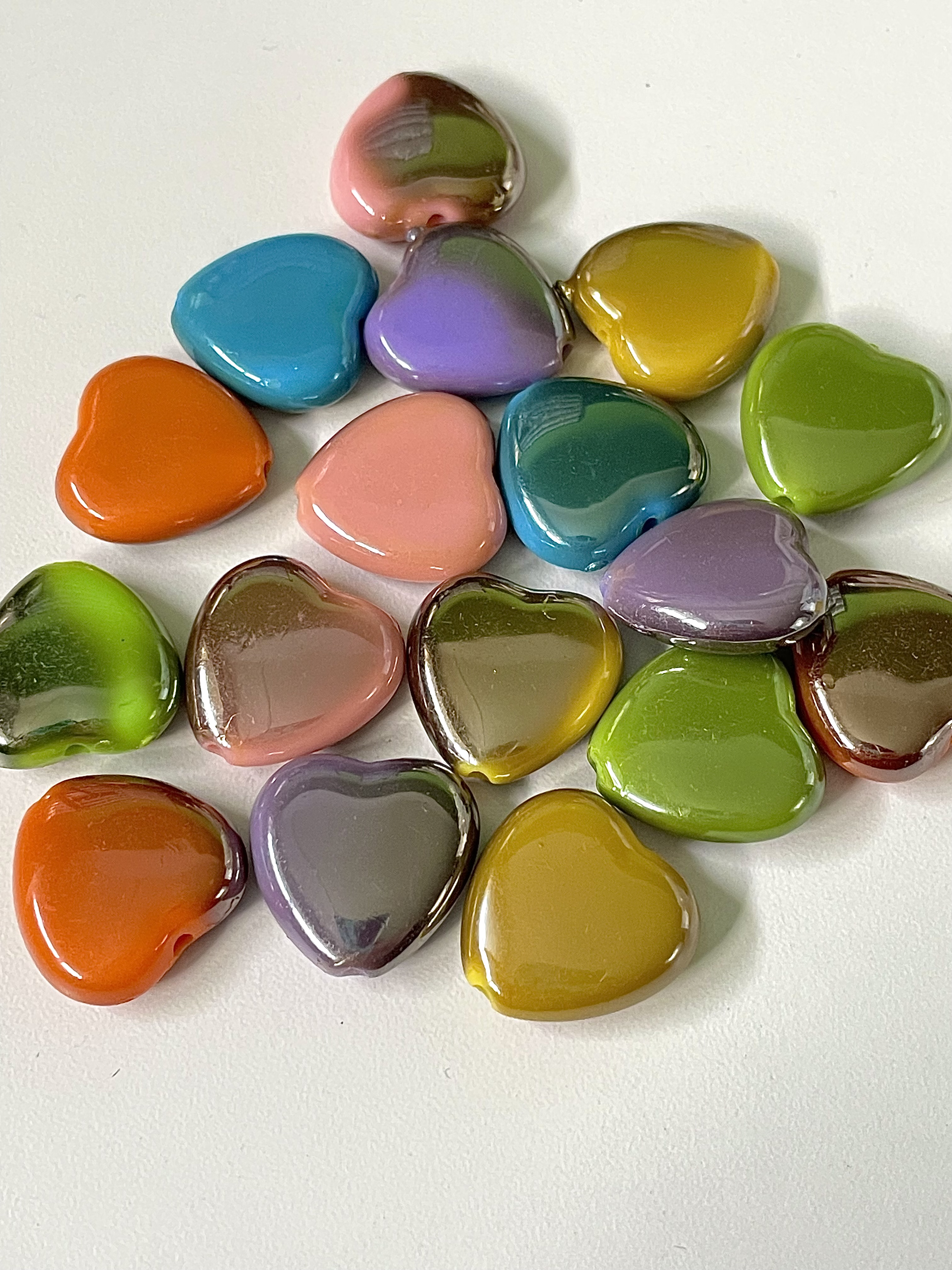 AB Coated Mixed Colour Acrylic Heart Beads