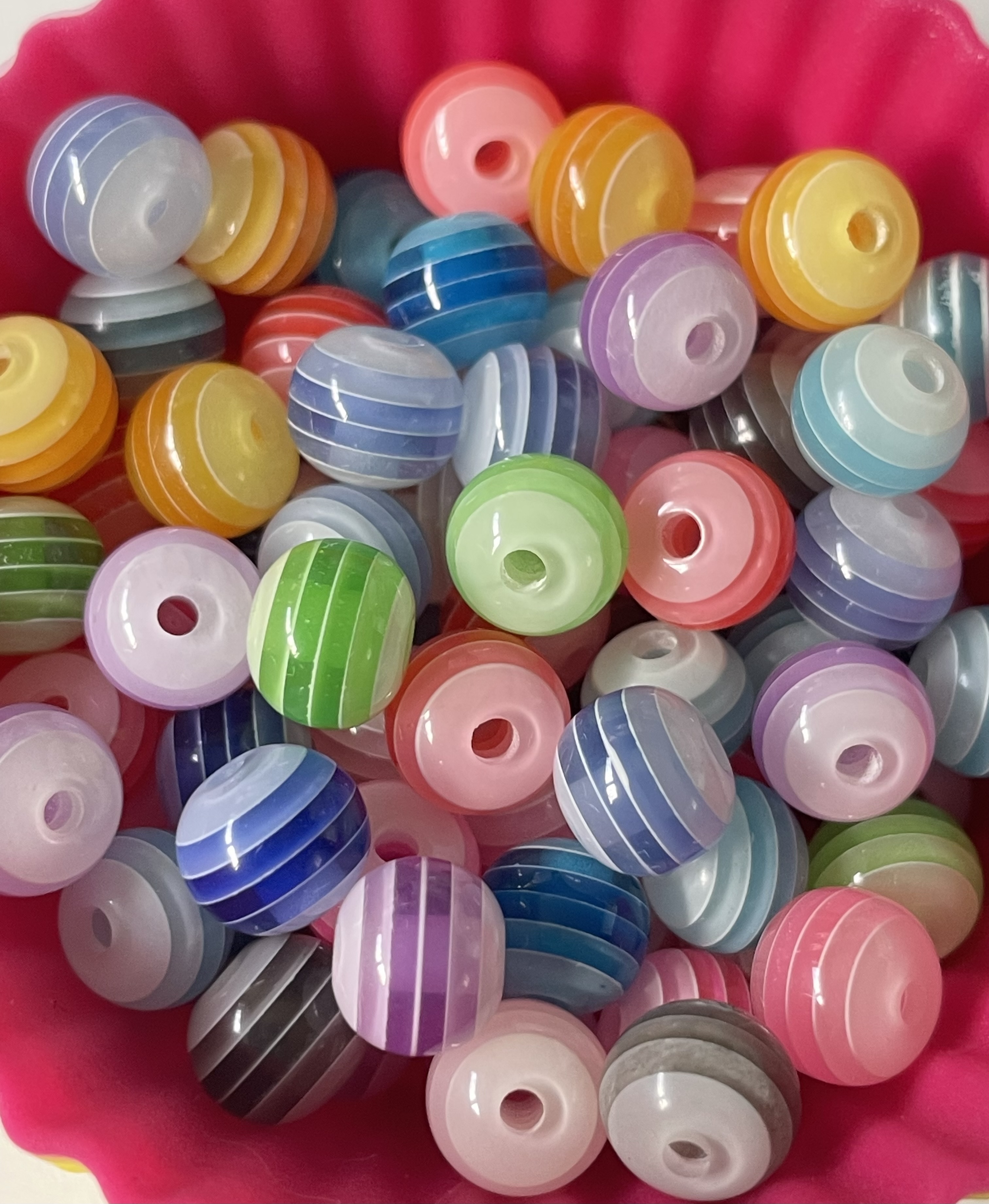 Mixed Colour Candy Striped Round Beads