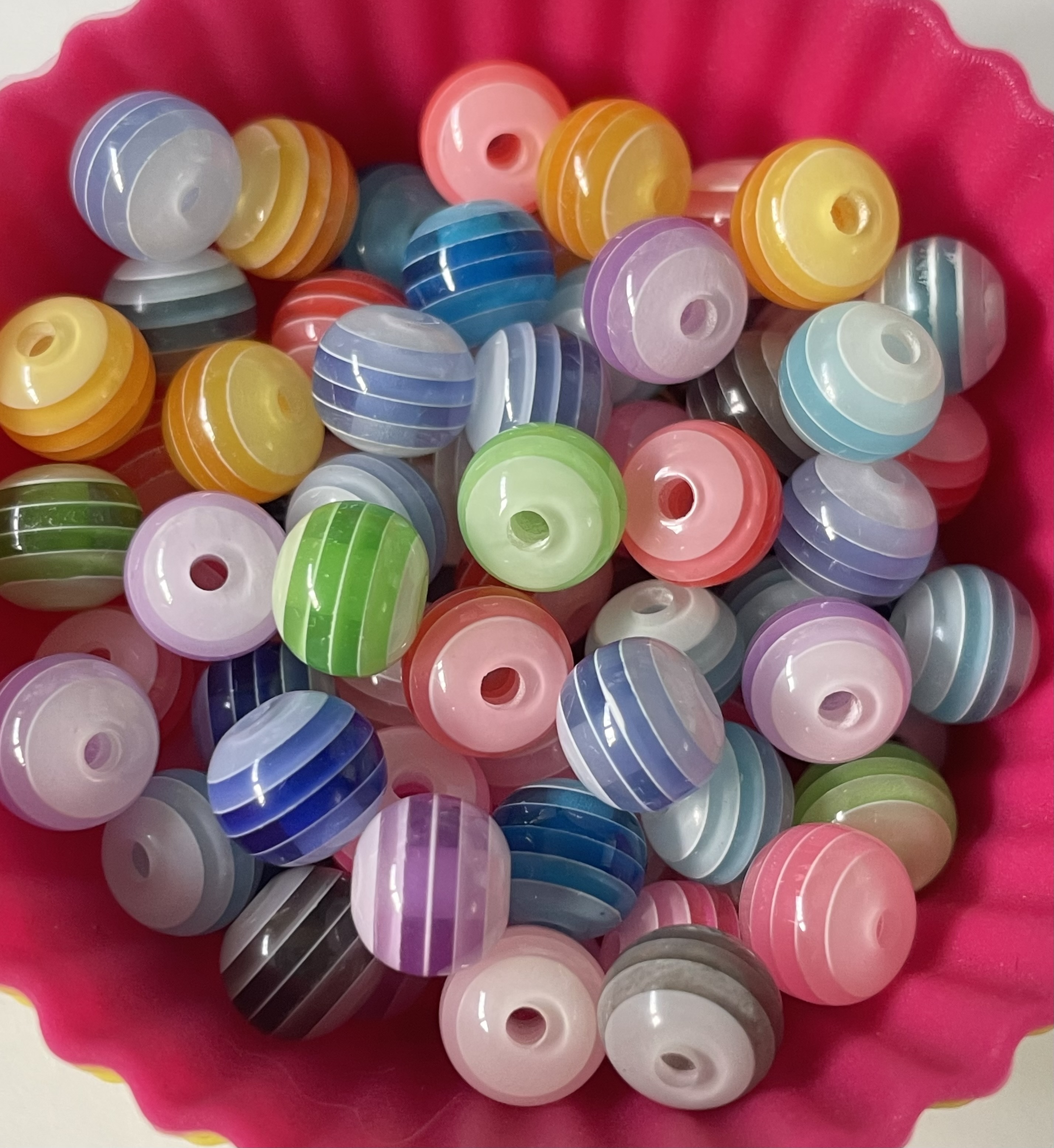 Mixed Colour Candy Striped Round Beads