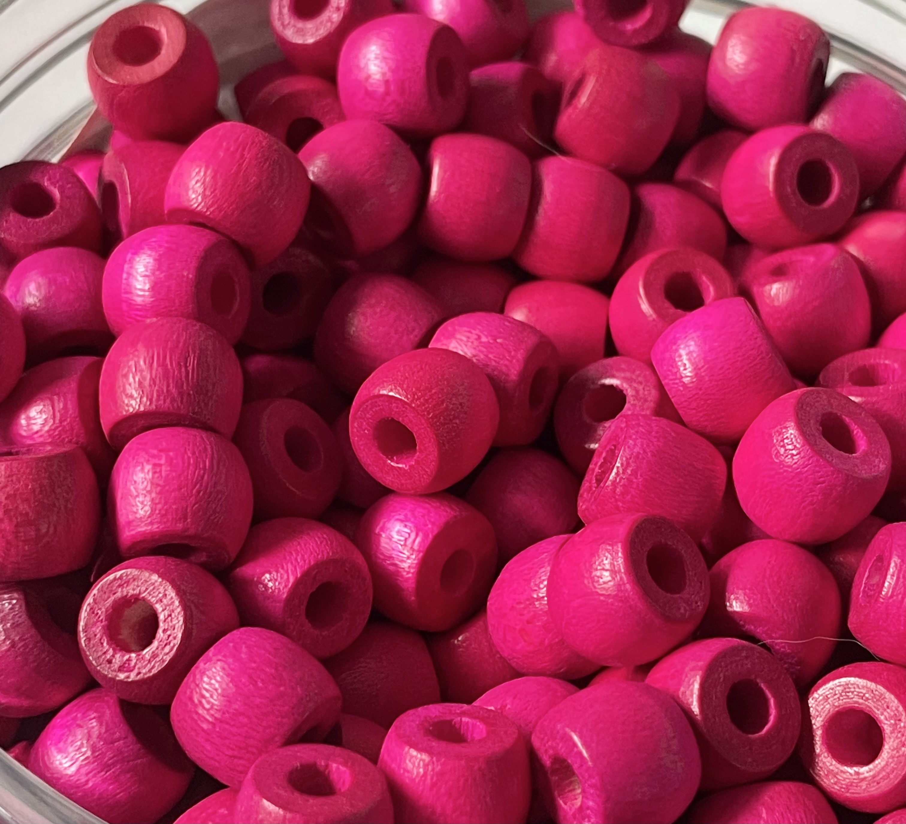 Cerise Pink Chunky Cup Wooden Beads 