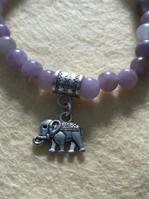 Lilac Quartz Elephant Charm Bracelet