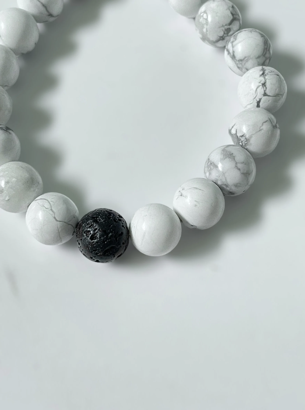 Monochrome Howlite and Volcanic Lava Bracelet