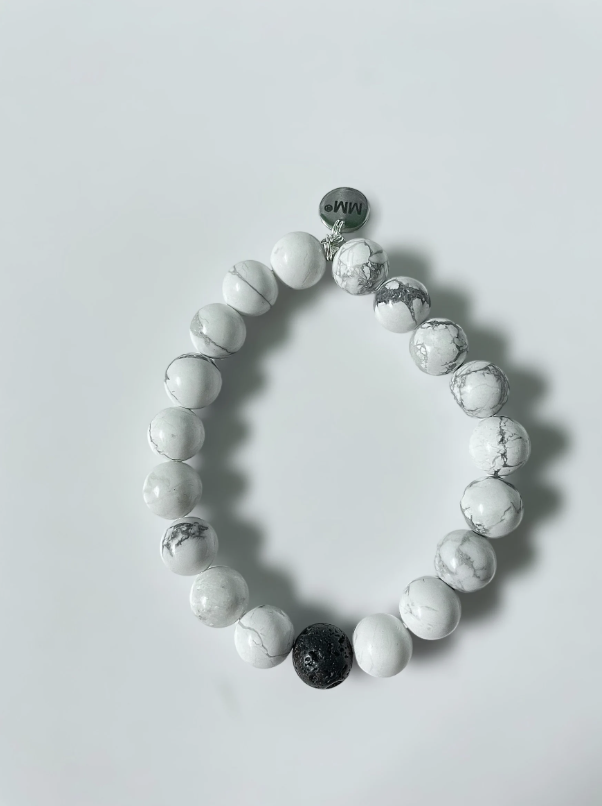 Monochrome Howlite and Volcanic Lava Bracelet
