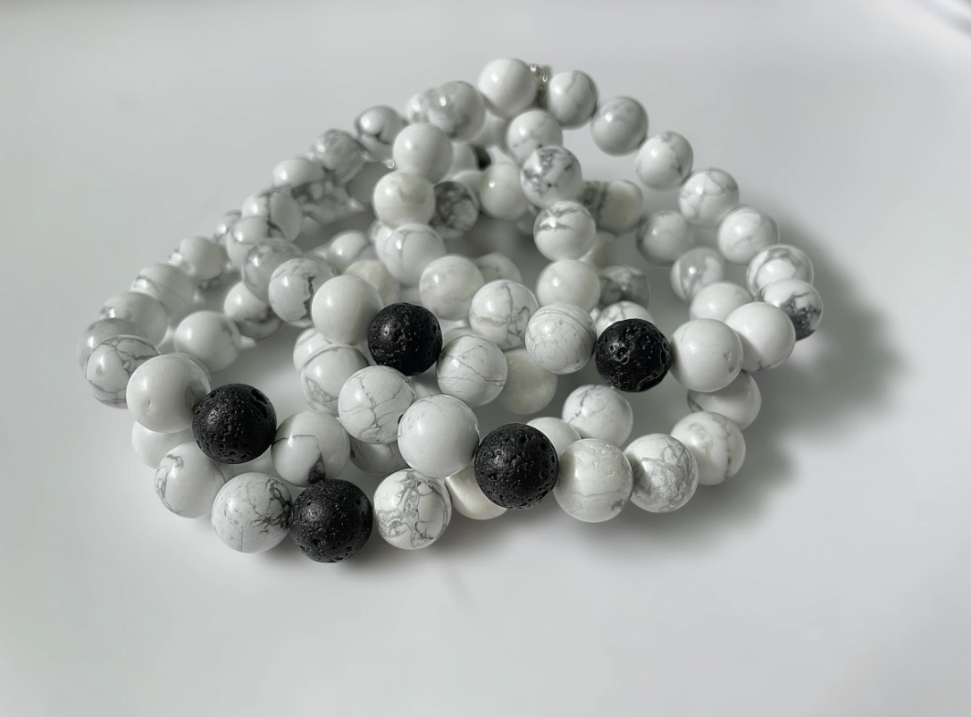 Monochrome Howlite and Volcanic Lava Bracelet
