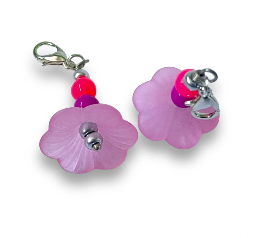 Pack of 2 - Pink and Silver Cupped Flower Stitch Marker | Charm Bracelet addition | Key Chain addition