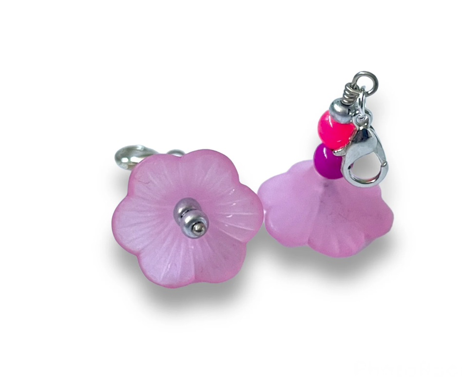 Pack of 2 - Pink and Silver Cupped Flower Stitch Marker | Charm Bracelet addition | Key Chain addition