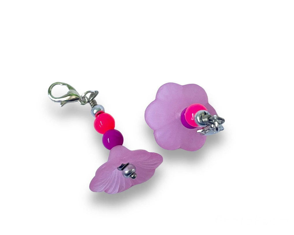 Pack of 2 - Pink and Silver Cupped Flower Stitch Marker | Charm Bracelet addition | Key Chain addition