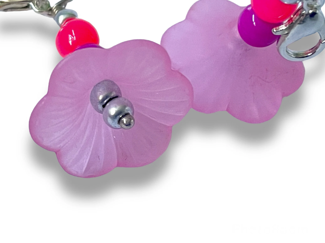 Pack of 2 - Pink and Silver Cupped Flower Stitch Marker | Charm Bracelet addition | Key Chain addition