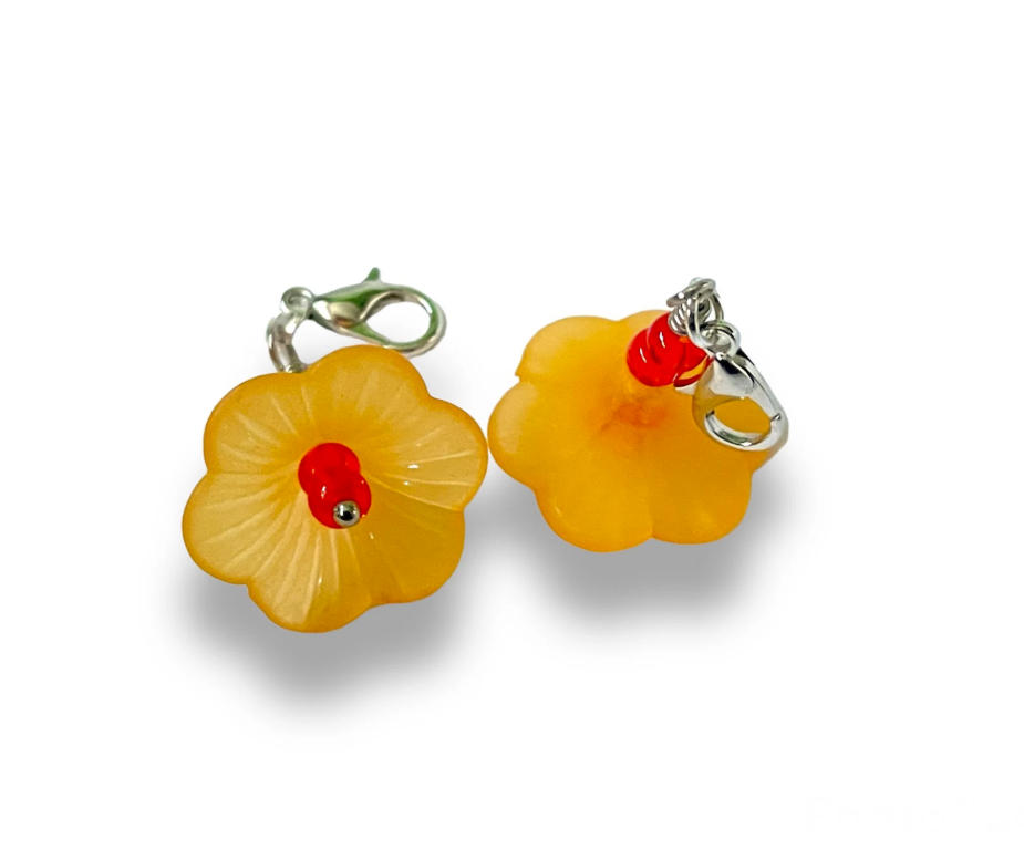 Pack of 2 - Vibrant Orange Cupped Flower Stitch Marker | Charm Bracelet addition | Key Chain addition
