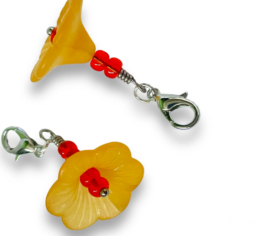 Pack of 2 - Vibrant Orange Cupped Flower Stitch Marker | Charm Bracelet addition | Key Chain addition