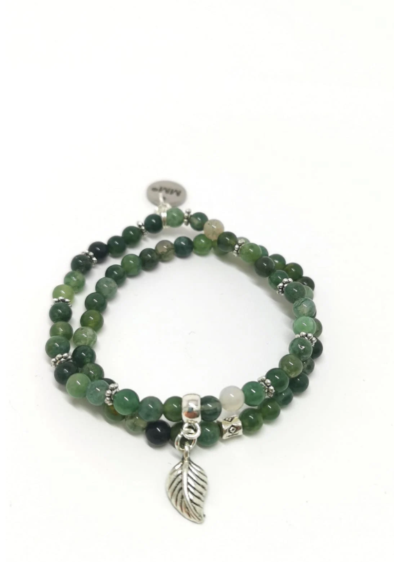 Green Moss Agate Leaf Charm Leaf Bracelets - Pack of 2