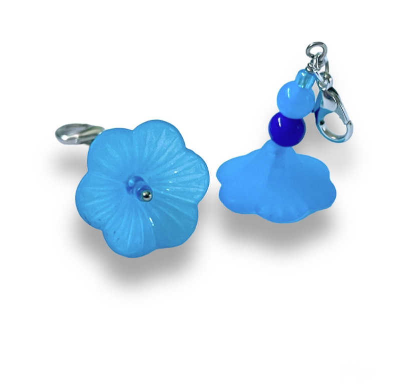 Pack of 3 - Rich Blue Cupped Flower Stitch Marker | Charm Bracelet addition | Key Chain addition